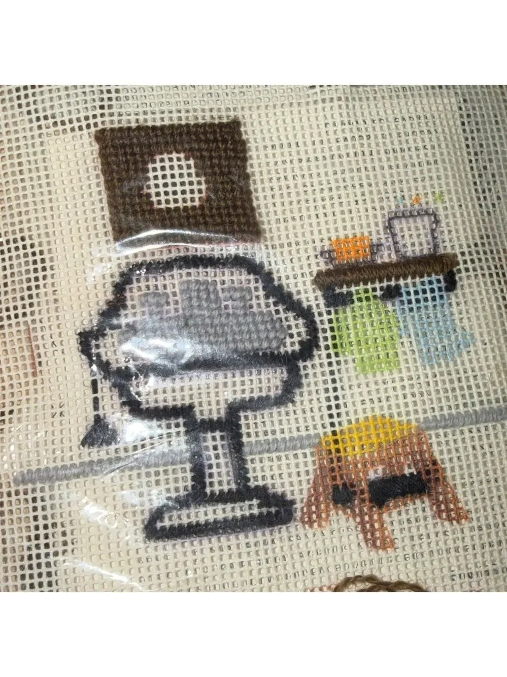 Vintage Crewel Embroidery Wall Decor Craft Kit Guest Bath started not finished